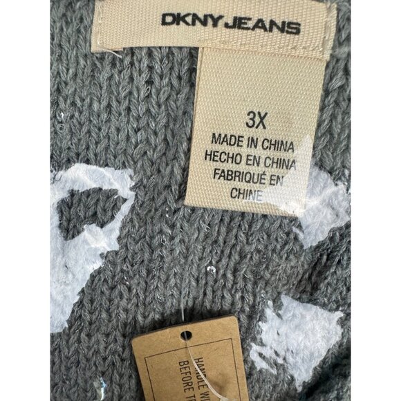 DKNY Jeans Womens 3X Grey V-Neck Sequin Knit Sweater Light Soft Comfortable - Picture 9 of 11